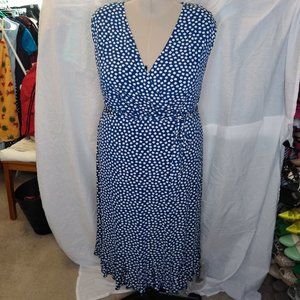 Faux wrap front tea length knit dress